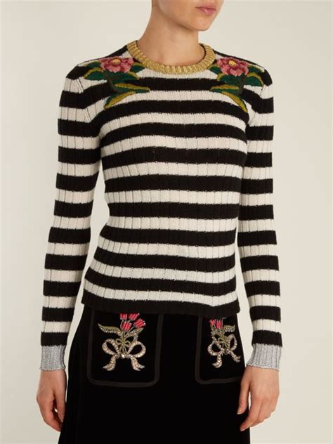 floral-embroidered striped cashmere-blend sweater gucci net aporter|Gucci for Women .